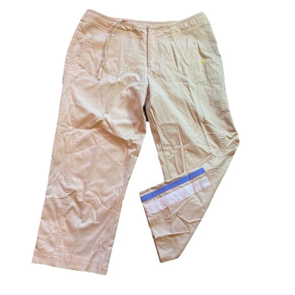 VTG Nike Pants Womens M 10-12 Beige Flat Front Lightweight Capris - Picture 1 of 7